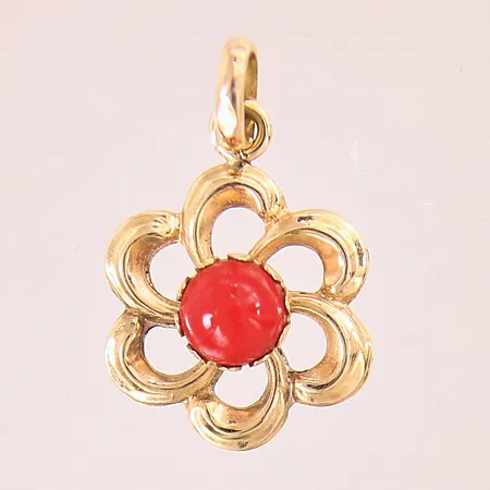 Hänge Blomma med röd sten, längd: 24mm, bredd: 1,6-16,5mm, 18K  Vikt: 1,8 g