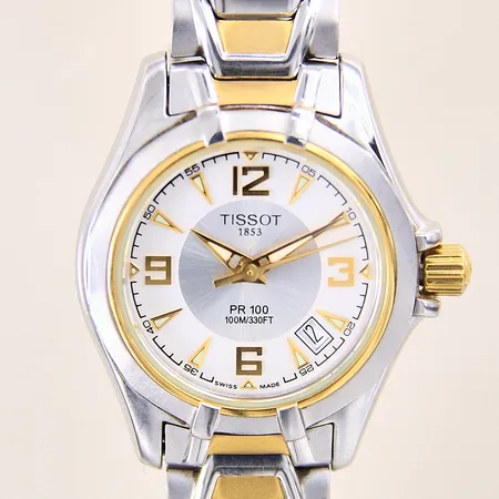 Damur Tissot PR 100, 100m/330ft, quartz, Ø28mm, stål/double, ref-nr: P640/740, serie-nr: RKS-RA-15643, viklås, stållänk, datum, inga tillbehör. 
