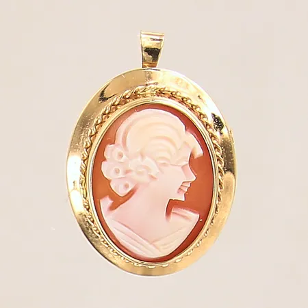 Hänge/Brosch med camé, längd: 30mm, bredd: 2,5-20mm, 18K  Vikt: 4,2 g