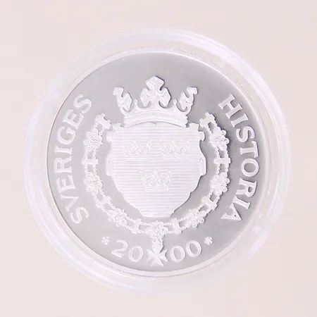 23 Mynt Sveriges Historia år 2000, olika sorter, Ø38mm, etuier, silver 925/1000 Vikt: 505,1 g