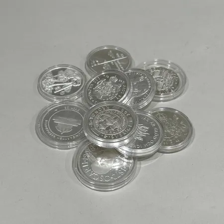 10 Mynt, olika sorter, etuier,  silver 925/1000 Vikt: 257,5 g
