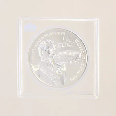 Mynt, Liberte Egalite Fraternite  Karl XIV Johan Roi De Suede, 1/4 Euro, år 2006, Jean-Baptiste Bernadotte, Ø37mm, etui, silver 900/1000 Vikt: 22,3 g