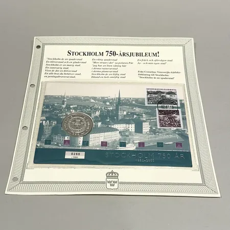 Mynt, Sverige Stockholm, 200kr, 1252-2002, 750-årsjubileum, plomberad i brev, silver 925/1000 Vikt: 0 g