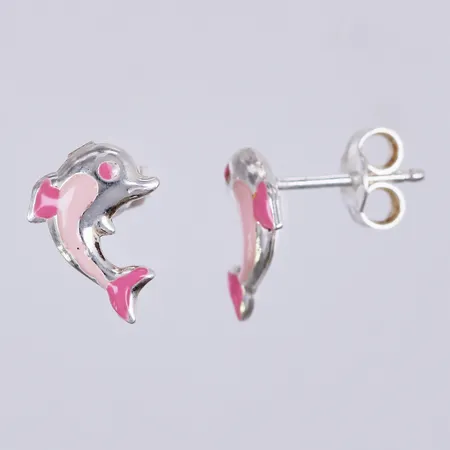Ett par örhängen med emalj, längd ca 10mm, bredd ca 6mm, silver Vikt: 0,9 g