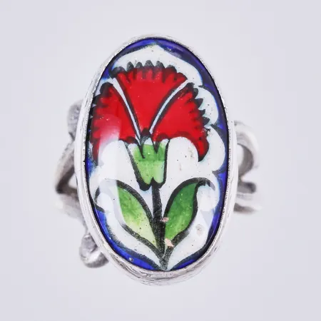 Ring med blommotiv, stl: 17½, justerbar, bredd: ca 4-25mm, 925/1000, silver Vikt: 10 g