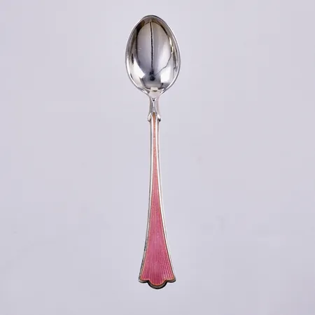 Kaffesked med färgad emalj, längd: ca 10cm, Norway, 925/1000, silver  Vikt: 9,7 g