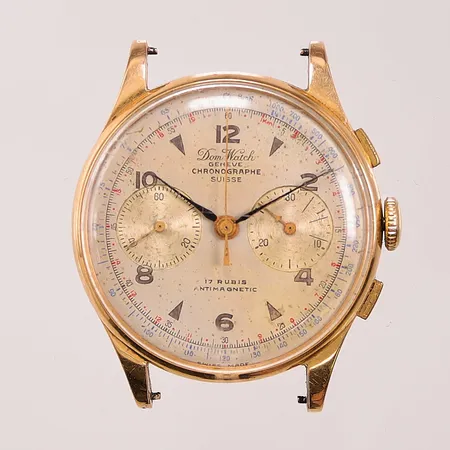 Herrur Dom Watch Genève 18K, 35mm, manuell, kronograf, Cal.L51, 18K bruttovikt 38,3g.