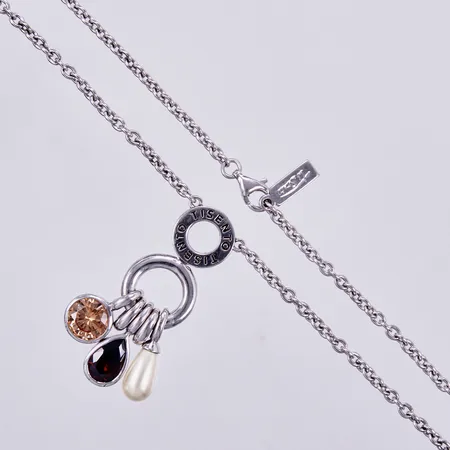 Collier med stenar och pärla, TiSento, längd: ca 41,5cm, bredd: ca 3-45mm, 925/1000 silver  Vikt: 23,1 g