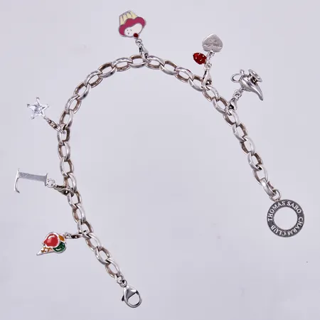 Armband med sex berlocker, Thomas Sabo, längd: ca 19,5cm, bredd: ca 3-5mm, 925/1000 silver  Vikt: 26,6 g