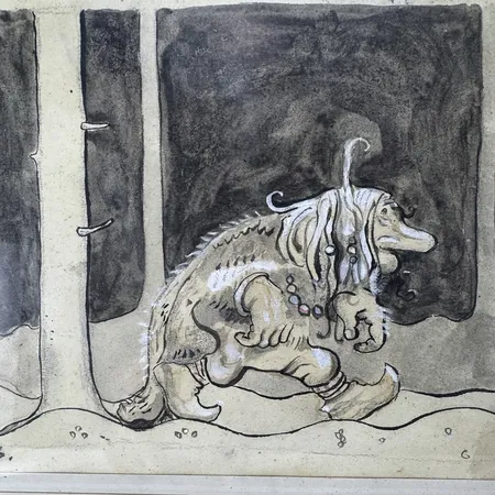 Tavla, John Bauer, "Trollets väg" studie blandteknik, signerad i blyerts, bladstorlek 17x24cm, ej examinerad ur ram,  Skickas med postpaket.