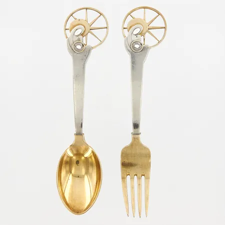 Sked och Gaffel, Anton Michelsen, Köpenhamn, julbestick, Julen 1942, ca 16cm, förgyllda detaljer, silver 925/1000 Vikt: 86 g