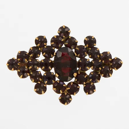 Brosch med granater, ca 42x27mm, gulmetall Vikt: 0 g