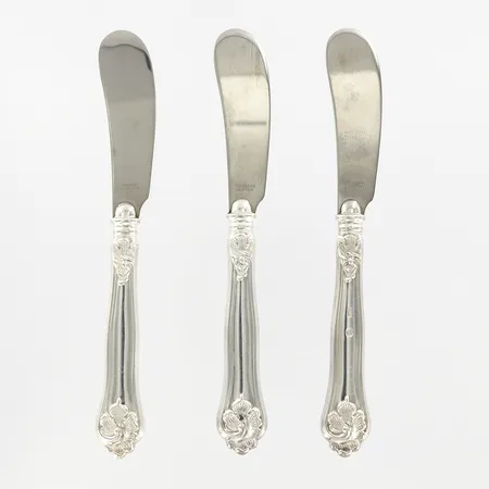 Tre smörknivar, 17cm, modell Sachsisk, blad i stål, handtag i silver,  Vikt: 128,2 g