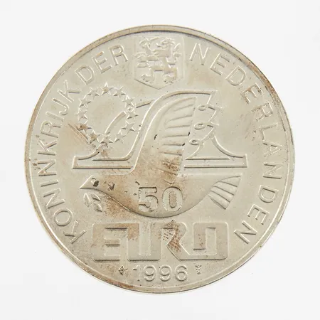 Mynt, 50 Euro, Nederländerna, Willem Barentsz 1596 Nova Zembla 1597, Koninkrijk Der Nederlanden 1996, Ø 38,1mm, 925/1000 Silver Vikt: 24,8 g