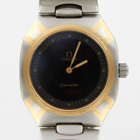 Herrur Omega Seamaster, Polaris, boett i stål/guld, quartz, analog/digital, 30x36mm, stållänk med viklås, armmått 18cm, bruksskick, behov av batteribyte & service,  box