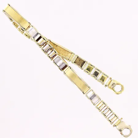 Armband, 21,5cm, bredd 7mm, vit/gulguld, defekter, 14K Vikt: 15,8 g