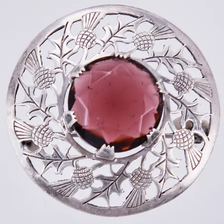 Brosch Ø 45mm, med lila sten i glas, WBs Sterling silver Vikt: 14,4 g
