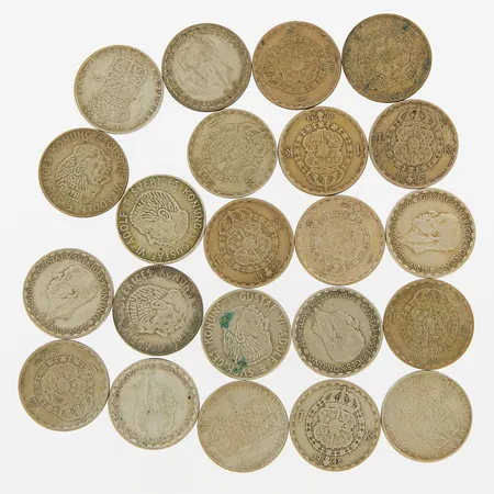 Mynt 22st, 1kr, silver 400/1000,  Vikt: 153,1 g