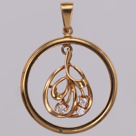 Hänge med vita stenar, längd 33,8mm, bredd 24,9mm, gravyr i ringskenan, 18K  Vikt: 6,5 g