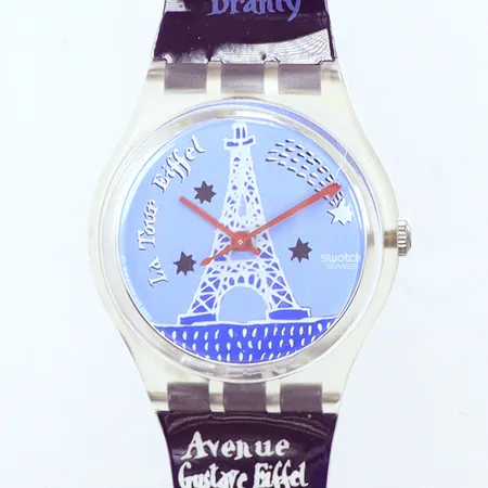 Herrur retro Swatch, La Tour Eiffel, längd 23cm, originalask, behov av batteribyte. Vikt: 0 g