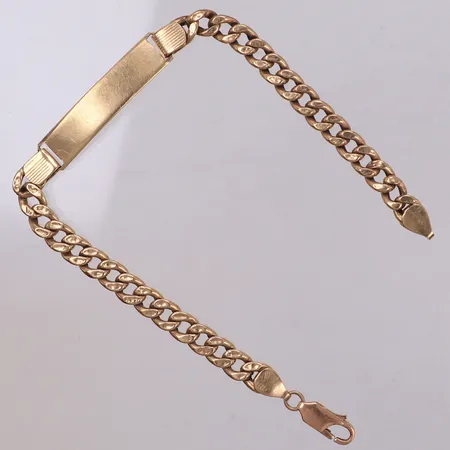 Armband, pansar, 22cm, bredd: 6,4mm, integrerad bricka, repig/bucklig, ihåliga länkar, ostämplad 14K Vikt: 11,1 g