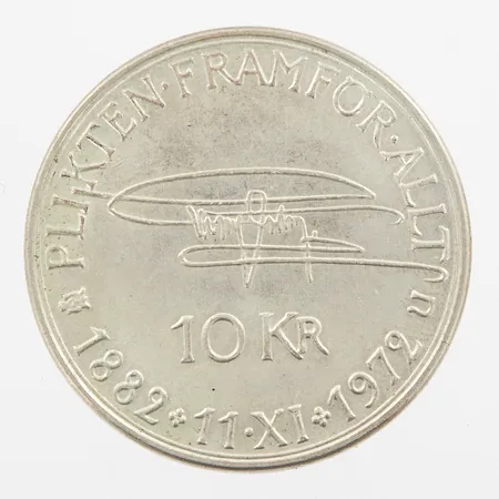 Mynt, år 1972, nominellt värde 10kr, silver 830/1000 Vikt: 18,1 g