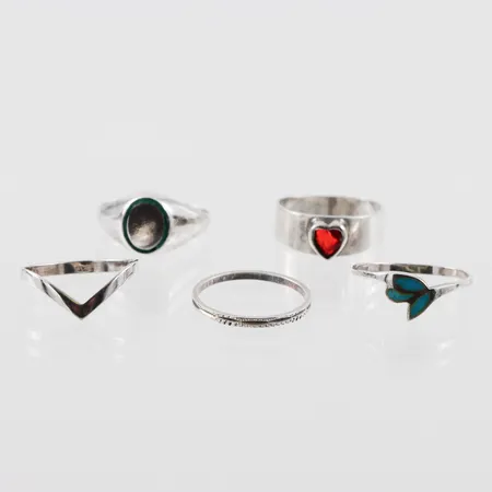 Ringar 5st, stl 15-16mm, silver  Vikt: 5,8 g