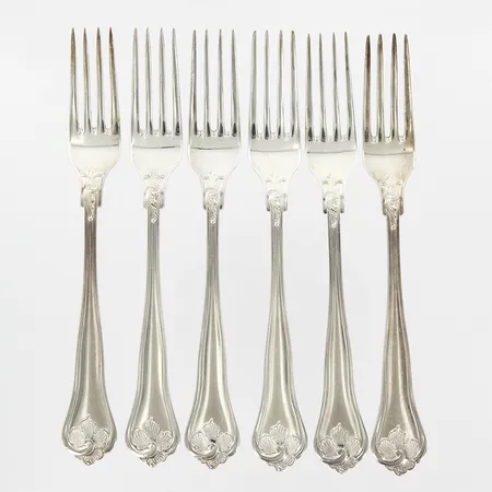 Sex gafflar, 15cm, modell Sachsisk, silver Vikt: 159,4 g