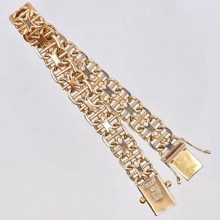 Armband X-länk, längd 19,5 cm, bredd 10 mm, 18K.  Vikt: 35,6 g
