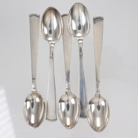 Fem Kaffeskedar modell  Rosenholm, ca 11cm, GAB, silver 830/1000 Vikt: 63,2 g