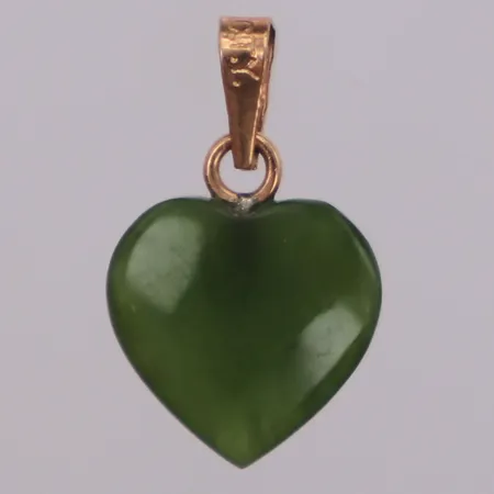 Hänge hjärta, grön sten, 16x10mm, ögla i 14K Vikt: 0,6 g