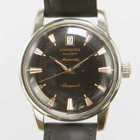 Herrur Longines Conquest, stål, automatisk, Ø 35mm, refnr: L1.611.4.52.2, serienr: 46373599, plexiglas, original läderband, kvitto stjärnurmakarna samt garantikort 2021, manual box, ytterkartong. 