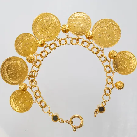 Armband, kurush mynt, längd ca 22,5cm, bredd 4-38mm, 21K Vikt: 41,1 g