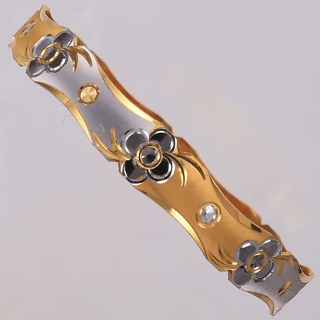 Armring, Ø60mm, bredd: 9,2mm, vitguldsdetaljer, 18K Vikt: 8,6 g