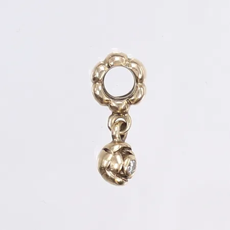 Berlock med diamant 1x ca 0,02, höjd 19mm, bredd 3-5mm, tillv. Pandora, slitage, 14K Vikt: 2,3 g