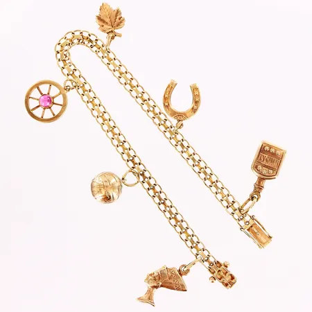 Armband X-länk, 18,5cm, bredd 4,5mm, 6 berlocker, 18K Vikt: 12,1 g