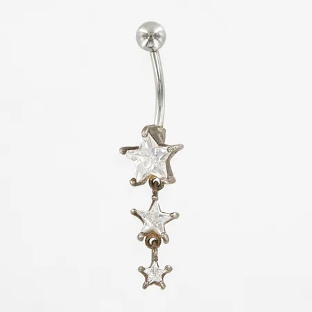 Piercing för navel, med vita stenar, ca 43mm totalt, 925/1000 Silver Vikt: 3 g