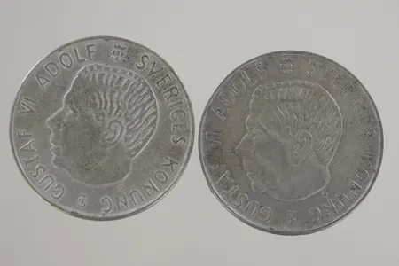 2 st Silvermynt 5 kr, Gustaf VI, år 1954/1955 Vikt: 36 g