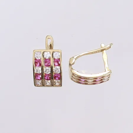 Ett par örhängen med vita och rosa stenar, 10x7mm, 14K Vikt: 1,8 g
