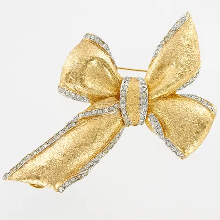 Brosch Valentinon, förgylld med vita stenar, ca 10 x 7,5 cm. Märkt med "V", Made in Italy, metall  Vikt: 0 g