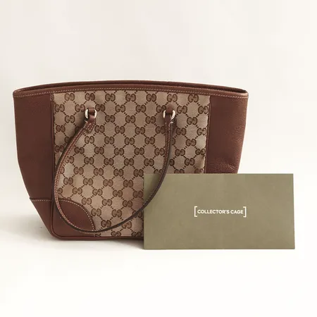 Väska Gucci, Bree Medium Tote, canvas och brunt skinn, 24x34x12cm, serenr: 353119 520981, äktehetskort från Collectors Cage, dustbag.  Vikt: 0 g