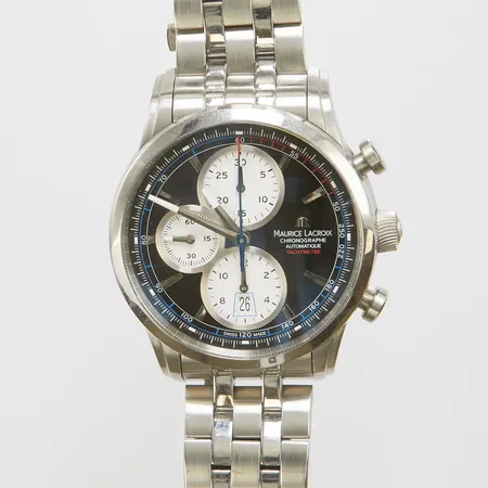 Armbandsur, MAURICE LACROIX, Pontos, "Tachymetre", kronograf, Ø 43mm, stål, automatisk, safirglas, datum, glasbaksida, originallänk, extra länkbit, viklås, cert (ej ifyllt), ca 2017, Caliber ML112 (Sellita SW500), Referens PT6288-SS002-, Boettnr AT-98576 / PT6288, manual, box.