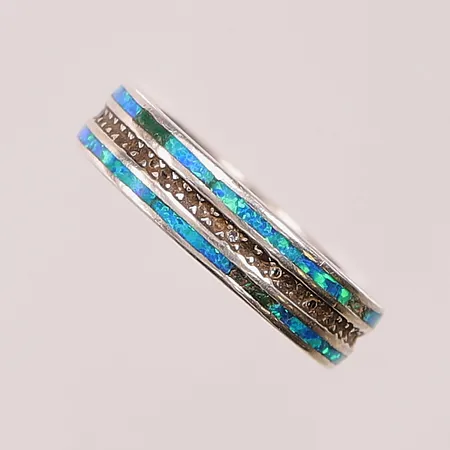 Ring, Ø19, bredd:5mm, opal, lagningar, 925/1000 Silver 4,7g.