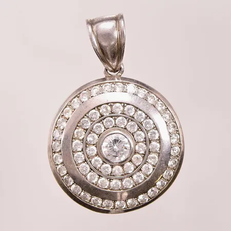 Hänge, Ø50mm, vita stenar, 925/1000 silver, 57,1g.