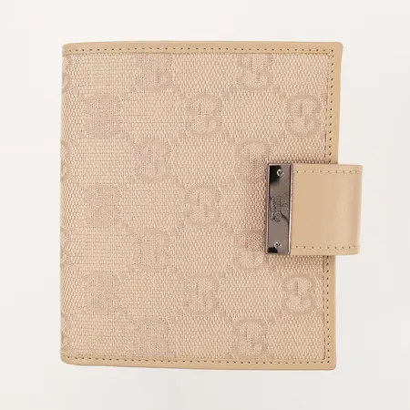 Plånbok, Gucci monogram, plats för fyra kort, sedelficka, myntficka med tryckknapp,bredd: 95mm, höjd:11cm. Nyskick
