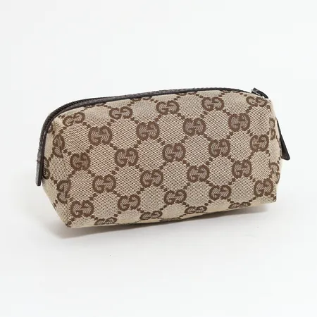 Necessär, Gucci monogram canvas, nummer: 29596 205027, dragkedja, bruna skinndetaljer, 6x7x14cm 