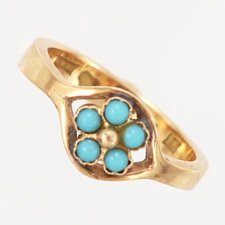 Ring med turkoser, stl 16, bredd: 3-8mm, 18K Vikt: 3,6 g
