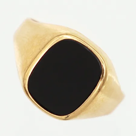 Klackring med svart sten, stl 19, bredd: 3-14mm, 18K  Vikt: 3,8 g