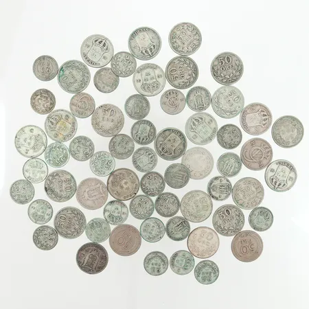 Mynt, Parti blandade Svenska silvermynt, silverhalt 60%, silver 600/1000 Vikt: 219,7 g