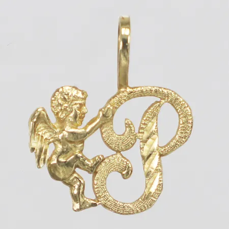 Hänge, bokstaven P, ängel, 16mm, 14K  Vikt: 0,5 g